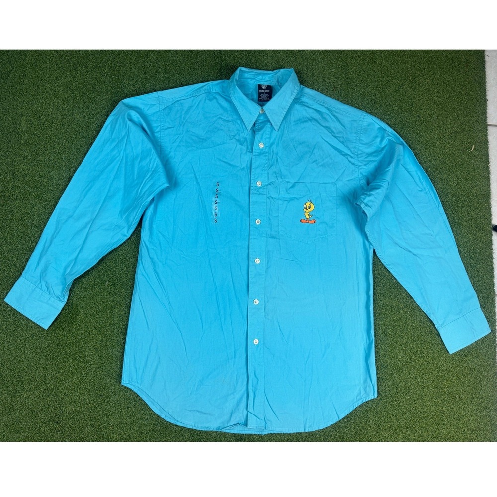 Vintage 1998 Warner Bros Tweety Bird Shirt Mens Small Studio Store Button Up Y2K